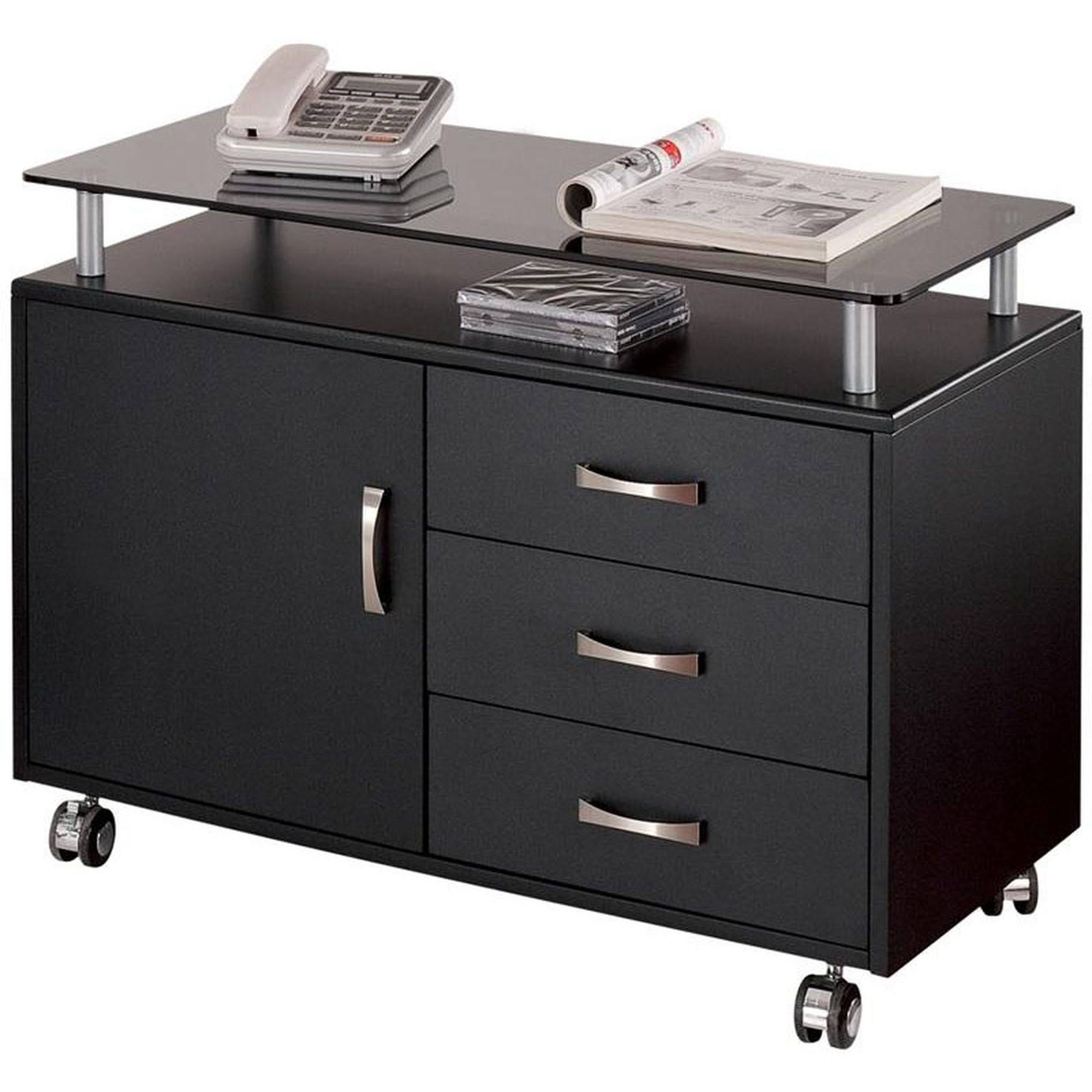 Techni Mobili Deluxe Rolling Glass Top Storage Cabinet Gray/Black/Chrome