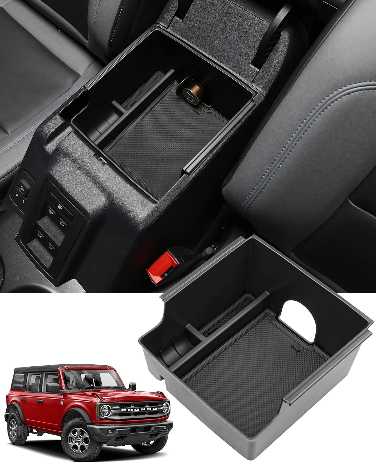 Ecarzo Center Console Organizer for 2021 2022 Ford Bronco Console Tray Storage Box Accessories Upgrade