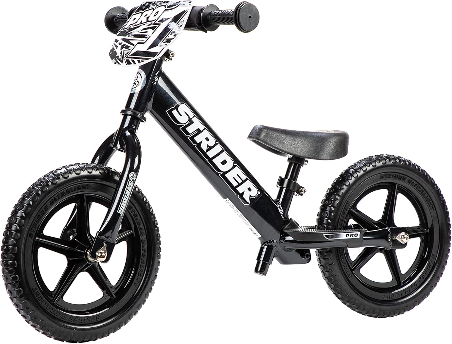 Strider - 12 Pro Balance Bike, Ages 18 Months to 5 Years, Black Pearl