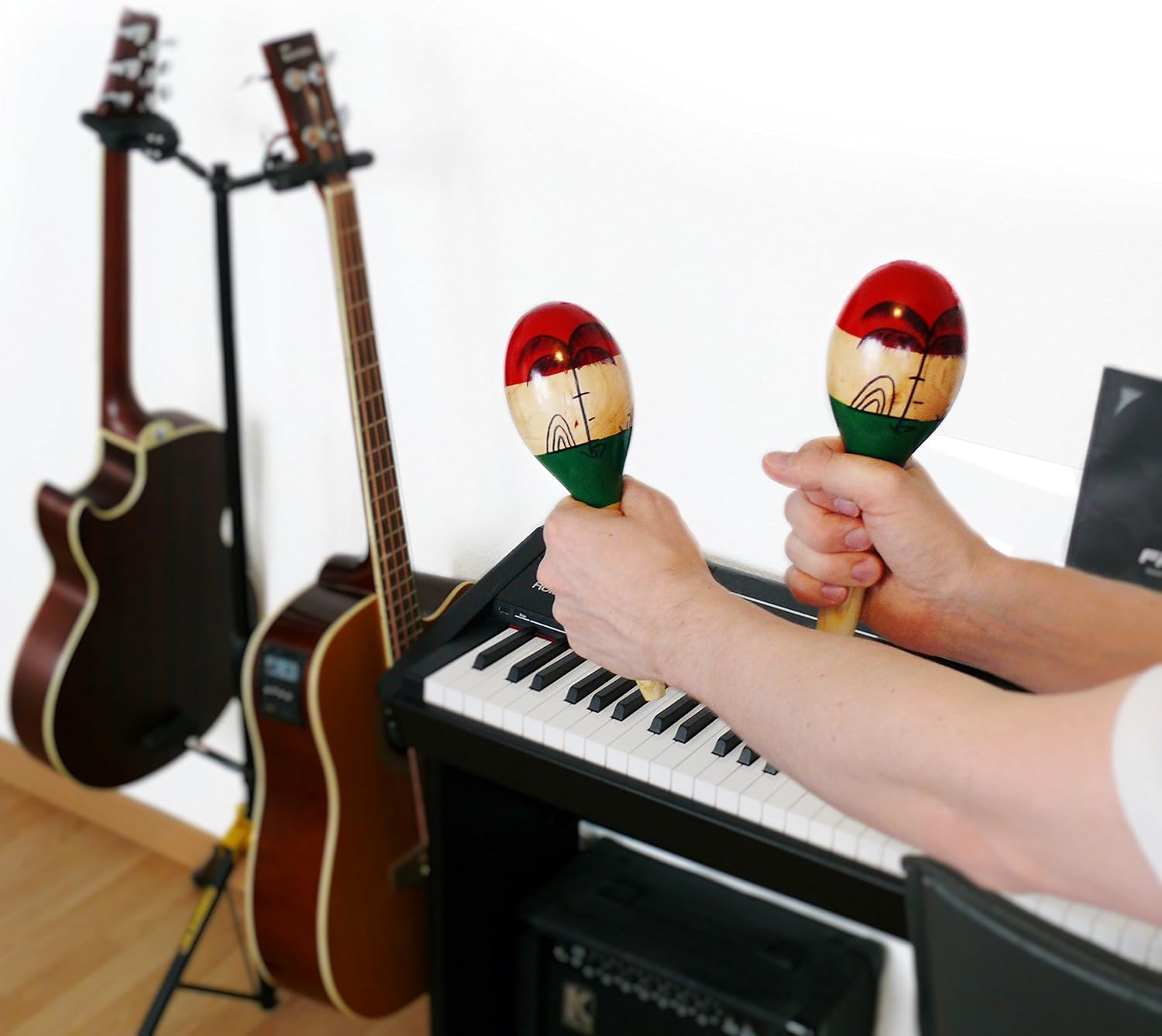 UMIKU Maracas,2psc 10inch Large Wood Rumba Shakers,Latin Hand Percussion with Full, Bright Vibrant Sound Musical Instrument, Stimulating Salsa Rhythm Pack of 2