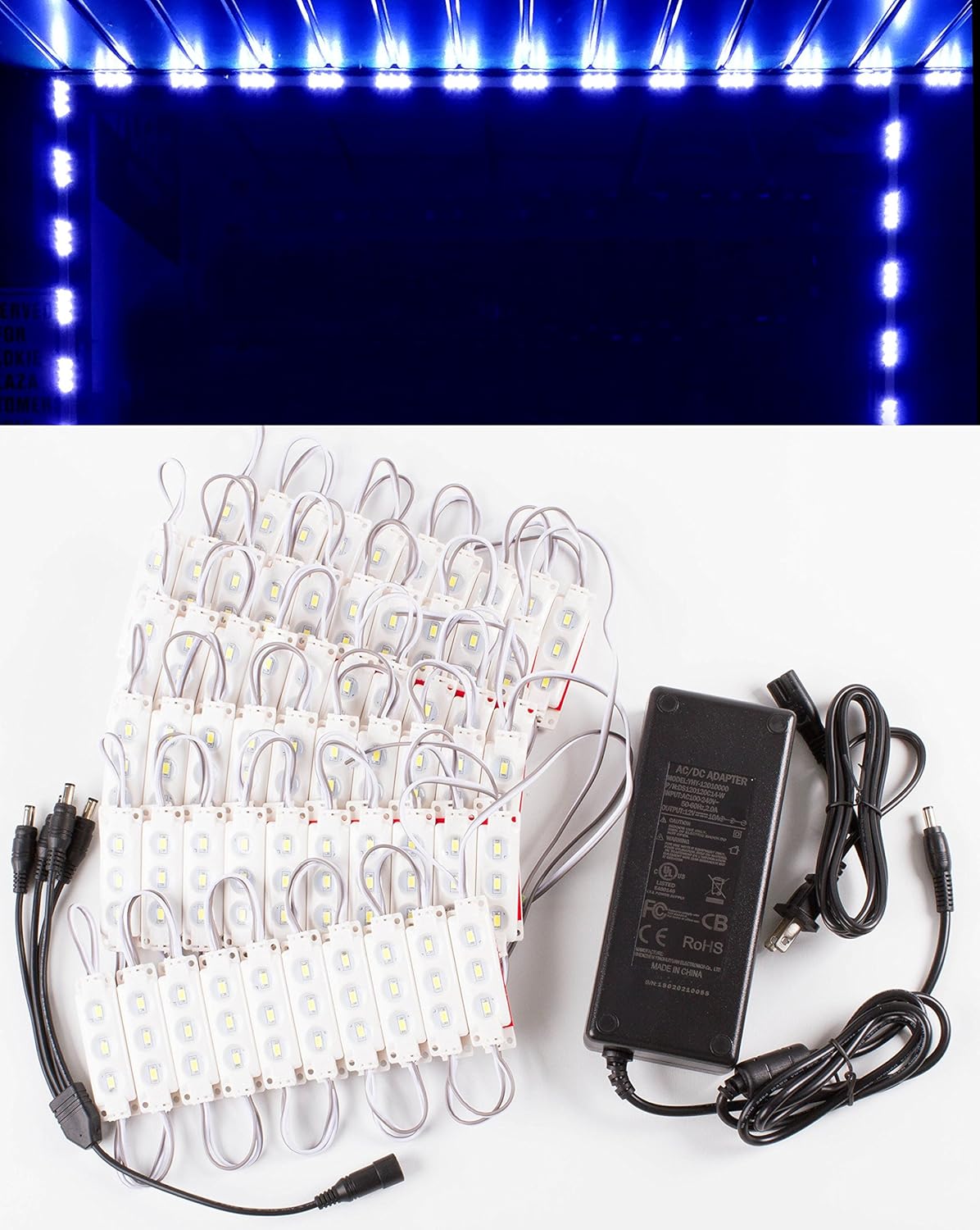 LEDUPDATES 40ft Storefront 80 Pieces Blue 5630 LED Light Module with UL 12v 6 Amps AC Power Package