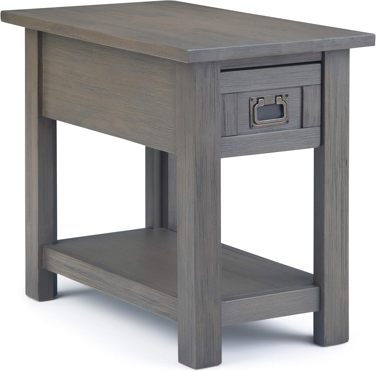 SIMPLIHOME Monroe Solid Acacia Wood 14 inch wide Rectangle Rustic Contemporary Contemporary Narrow Side Table in Farmhouse Grey with Storage, 1 Drawer and 1 Shelf, for the Living Room and Bedroom