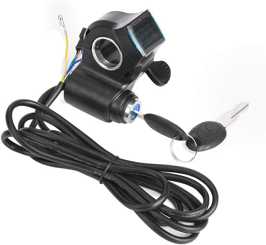 E-Bike Throttle, Thumb Throttle Speed Control Power Switch with Key Lock, Electric Throttle and Key LCD Display Battery Voltage for Electric Bike Scooter Pack of 2