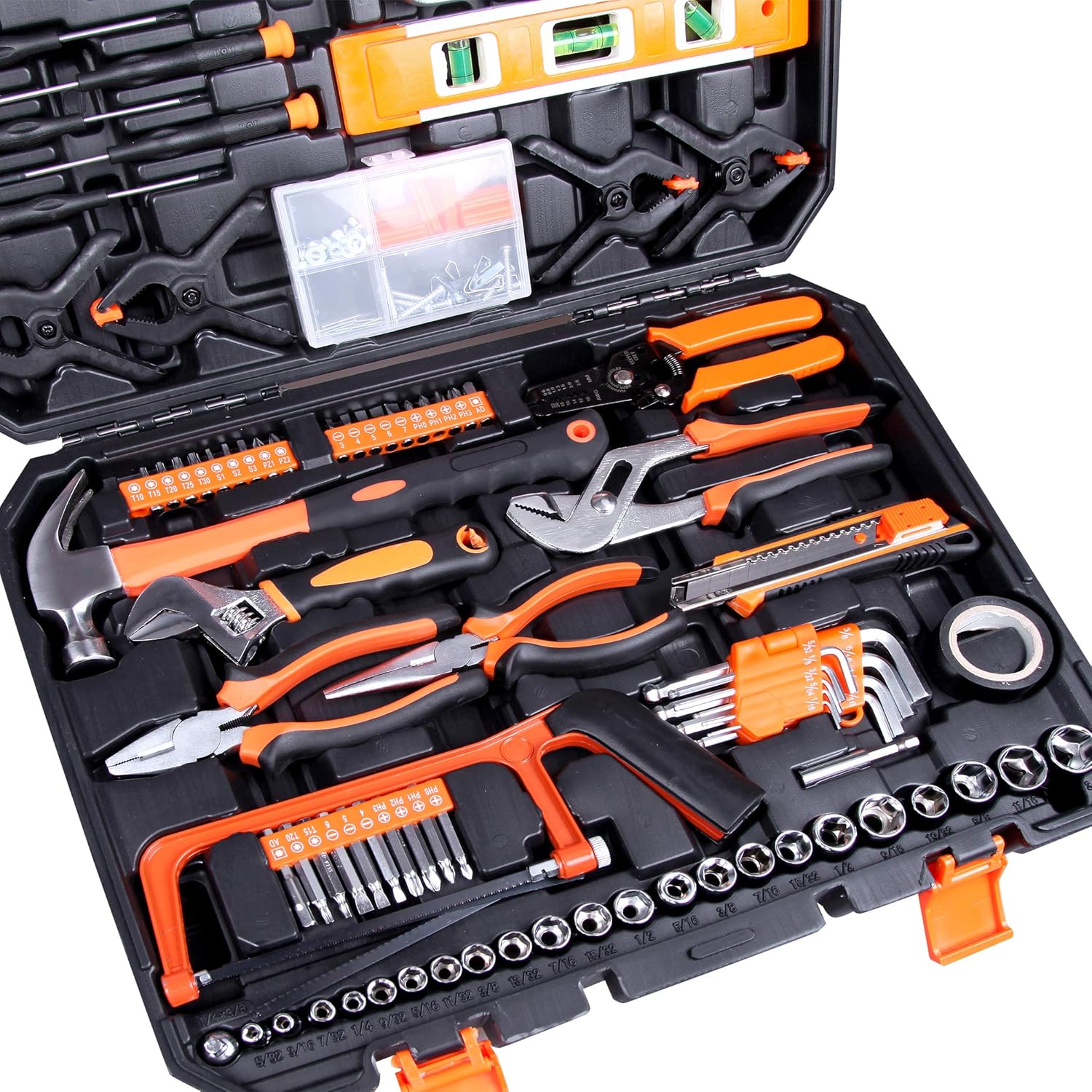 CARTMAN Tool Set 168Pcs Orange General Household Hand Tool Kit with Plastic Toolbox Electricians Tools in Storage Case Pack of 2