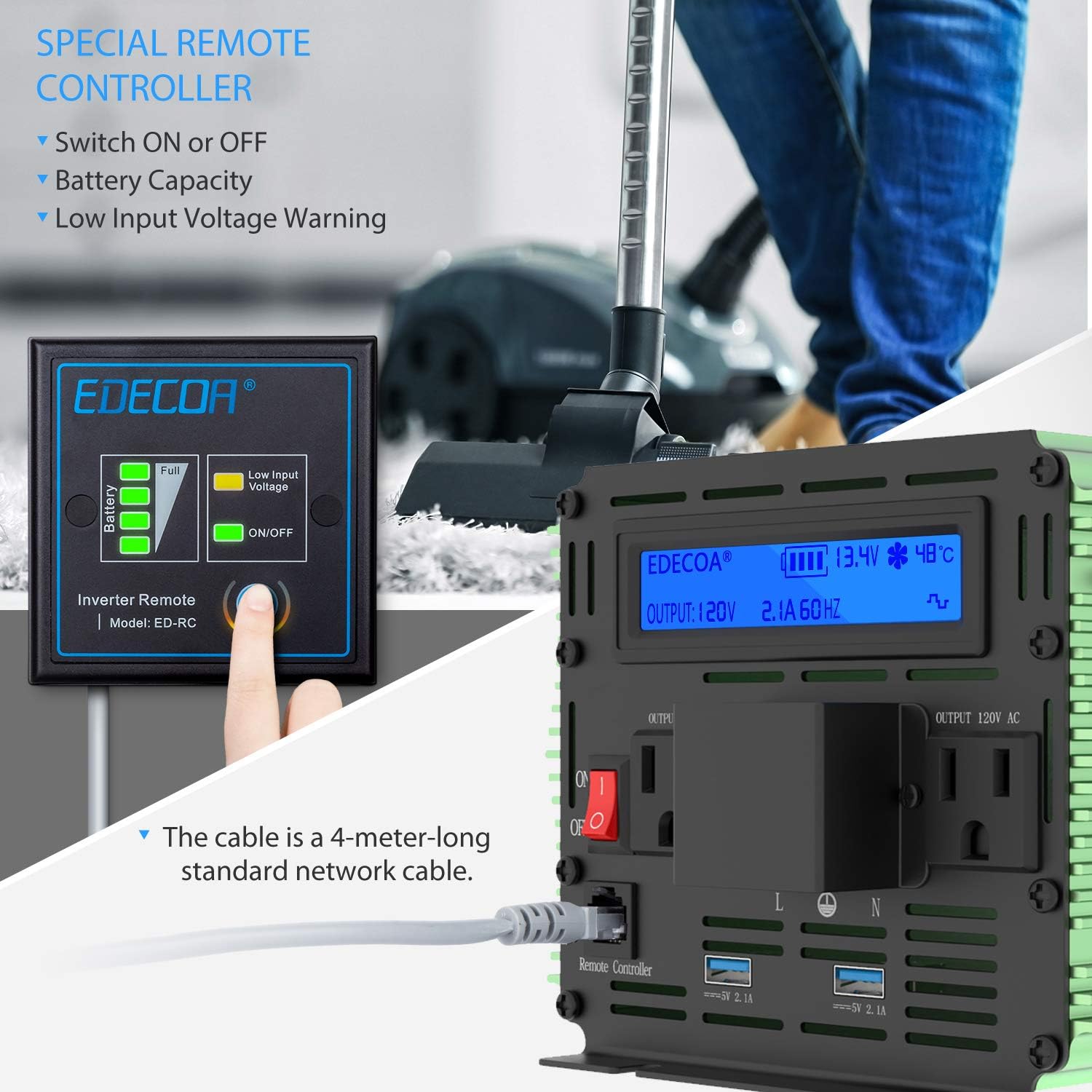 EDECOA 3000 Watt Power Inverter DC 12V to AC 110V 120V for Car Truck RV with LCD Display and Remote Controller