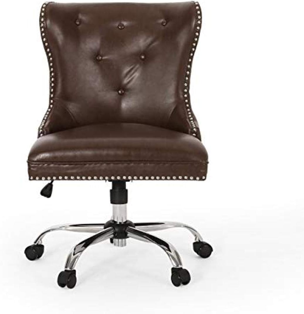 Christopher Knight Home Keith Contemporary Tufted Swivel Office Chair, Cognac Brown, Chrome