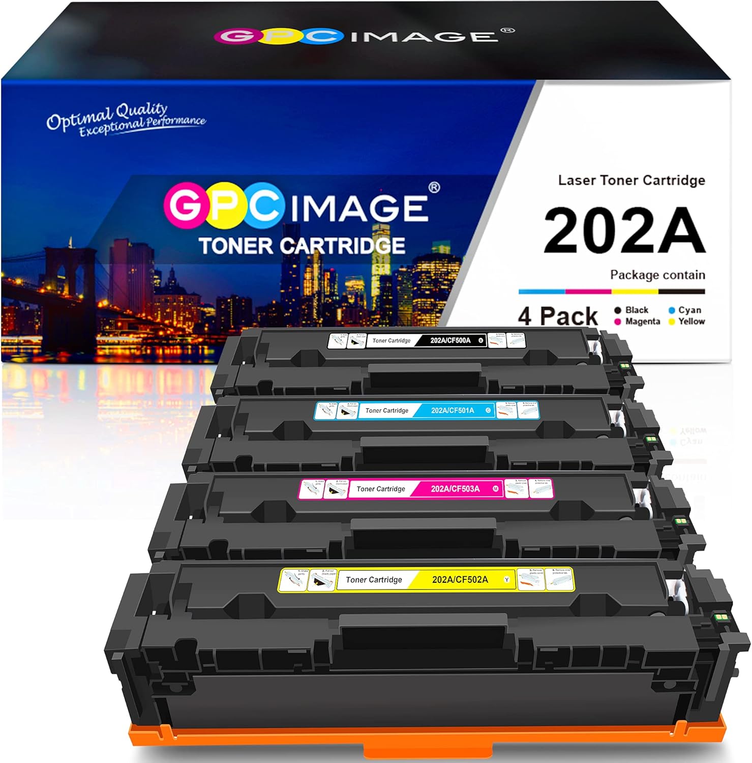GPC Image Compatible Toner Cartridge Replacement for HP 202A CF500A to use with Color Pro MFP M281fdw M281cdw M254dw M281fdn M254 M281 Toner Printer Tray (Black Cyan Yellow Magenta, 4-Pack) Pack of 2