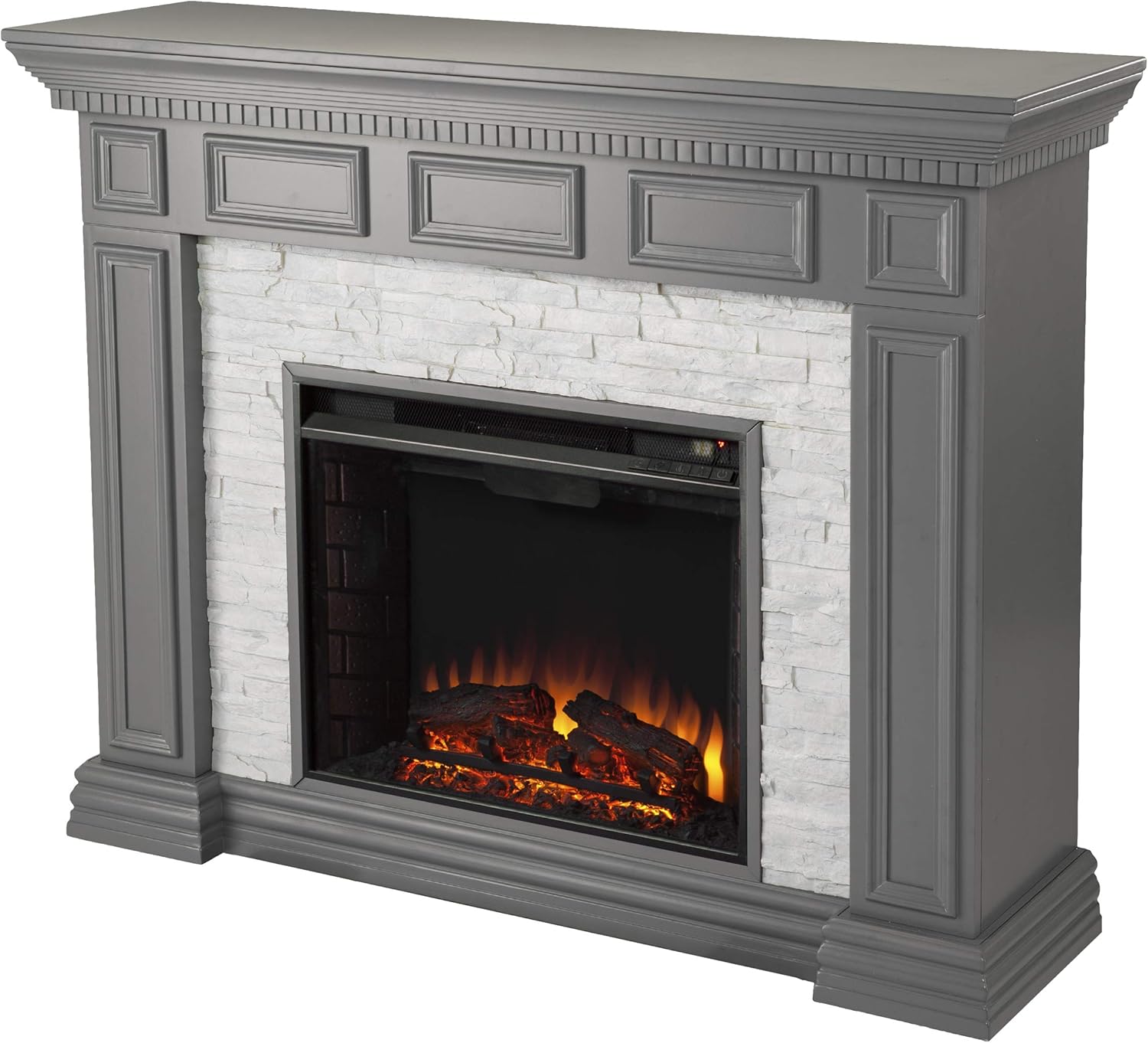 SEI Furniture Dakesbury Faux Stacked Stone Electric Fireplace, Gray