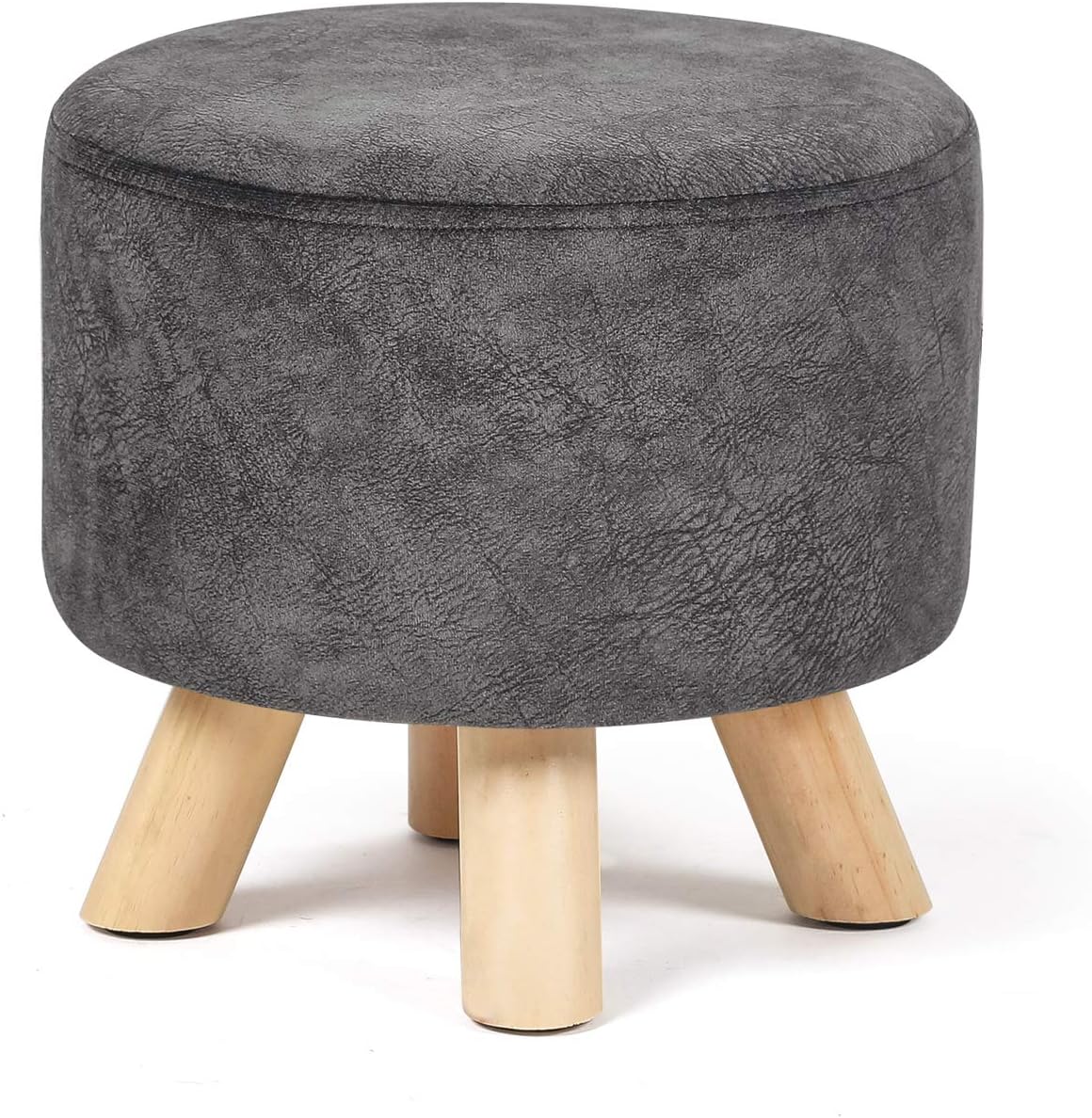 Homebeez Round Velvet Ottoman Footrest Stool,Padded Seat with 4 Non-Slip Wooden Legs and Feet Protection, for Living Room, Bedroom, Kids Room 11.2