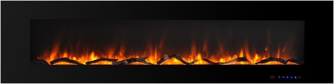 Valuxhome Electric Fireplace, 50 Inches Wall Mounted Fireplace (NOT for Recessed), Vent on The Top, Timer & Remote, Log & Crystal, Touch Screen, 1500/750W, Black