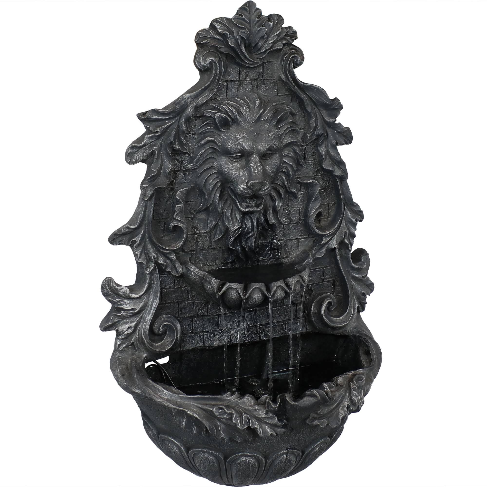 Sunnydaze Decor Stoic Courage Lion Head Solar Wall Fountain - Battery Backup - 30-Inch