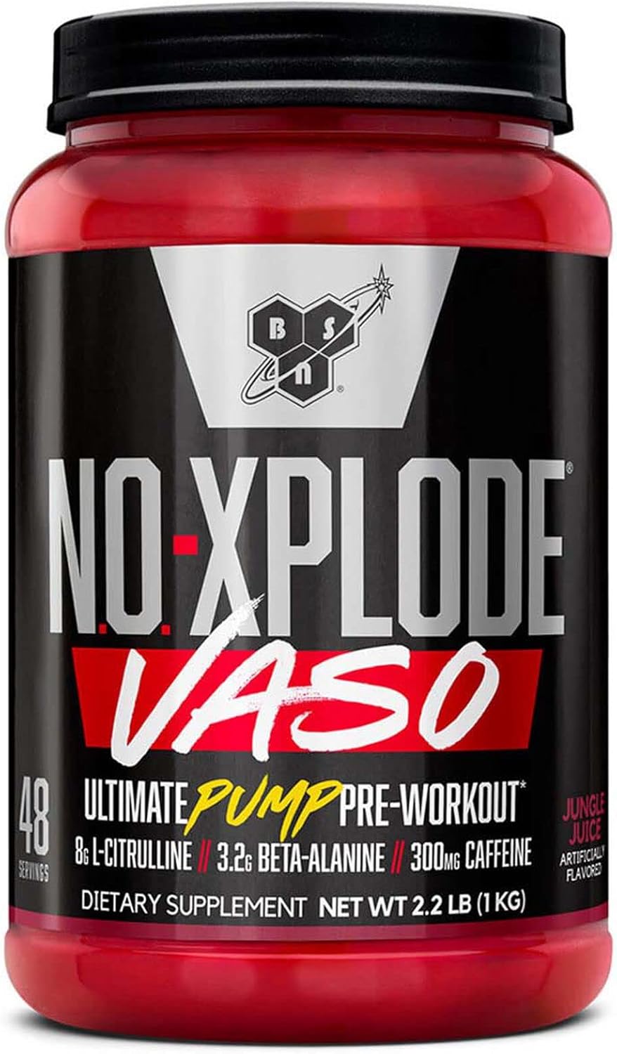 BSN N.O.-XPLODE Vaso Pre Workout Powder with Creatine, Beta-Alanine, and Energy, Flavor: Jungle Juice, 48 Servings Pack of 2