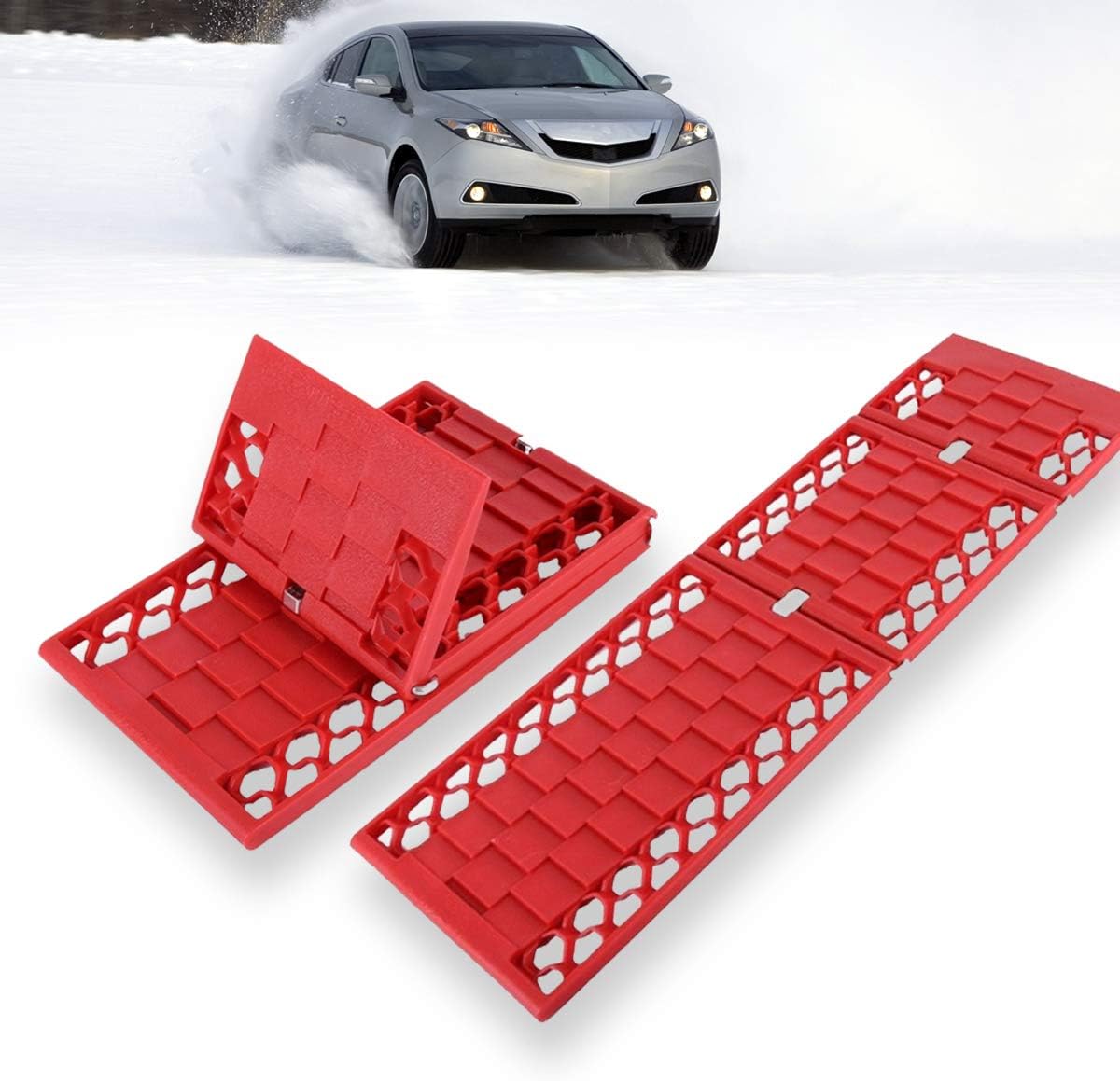 VaygWay Car Snow Traction Mat &ndash; All Weather Foldable Tire Grip &ndash; Emergency Off Road Traction Tool &ndash; Auto Escape Mat 2 Pk &ndash; Works for Snow Ice Mud Sand