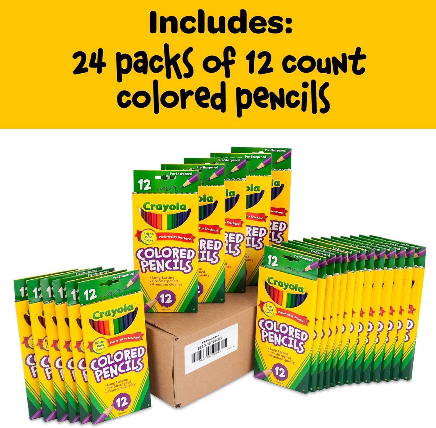 Crayola Bulk Colored Pencils, Pre-sharpened, 12 Assorted Colors, Pack of 24 Pack of 2