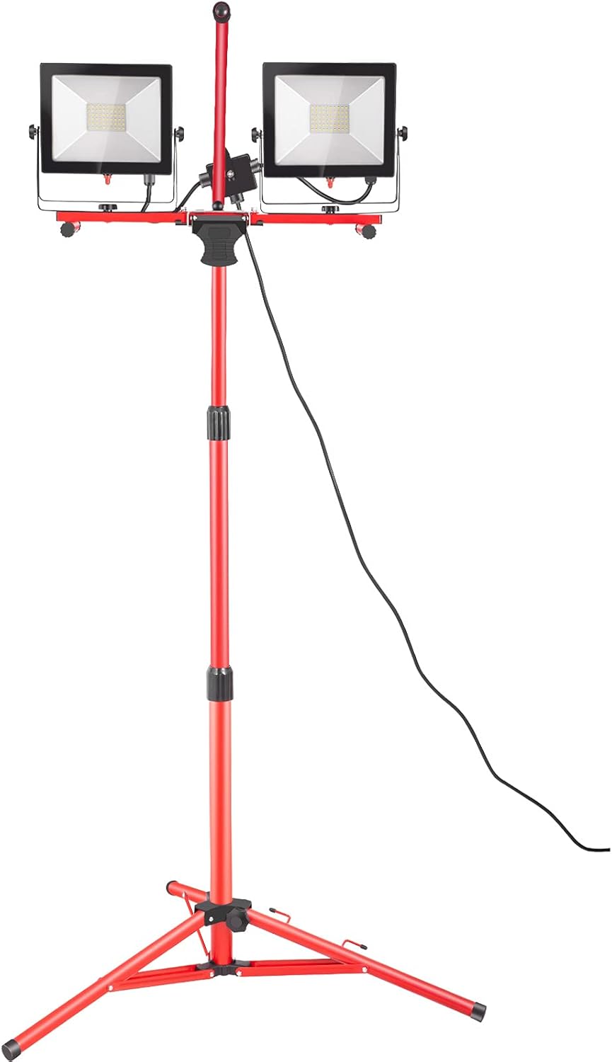 VEVOR LED Work Light with Stand, 5000 Lumen Dual-head LED Work Light with 27.6