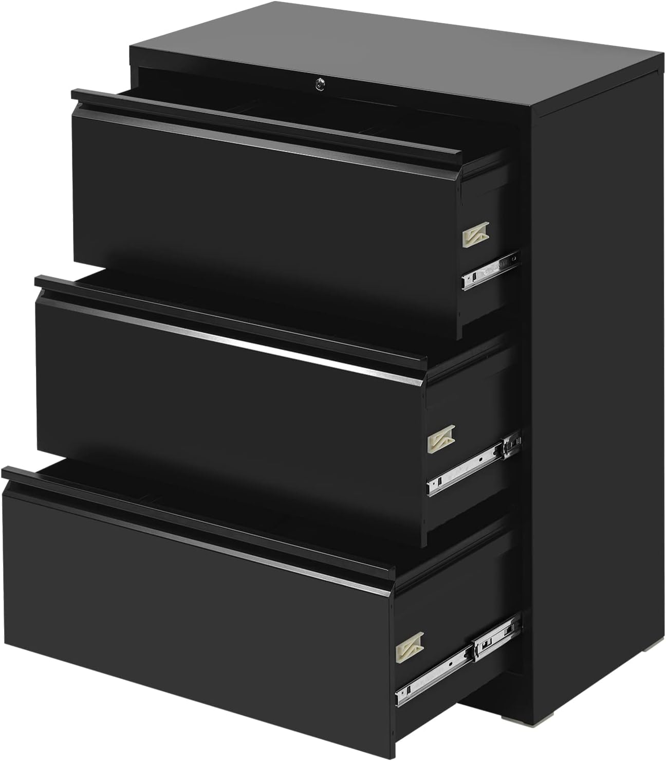 4 Drawer Lateral File Cabinet with Lock, Black Lateral Filing Cabinet, Metal Steel Wide File Cabinets for Home Office,0 Screw Assembled, INTERGREAT