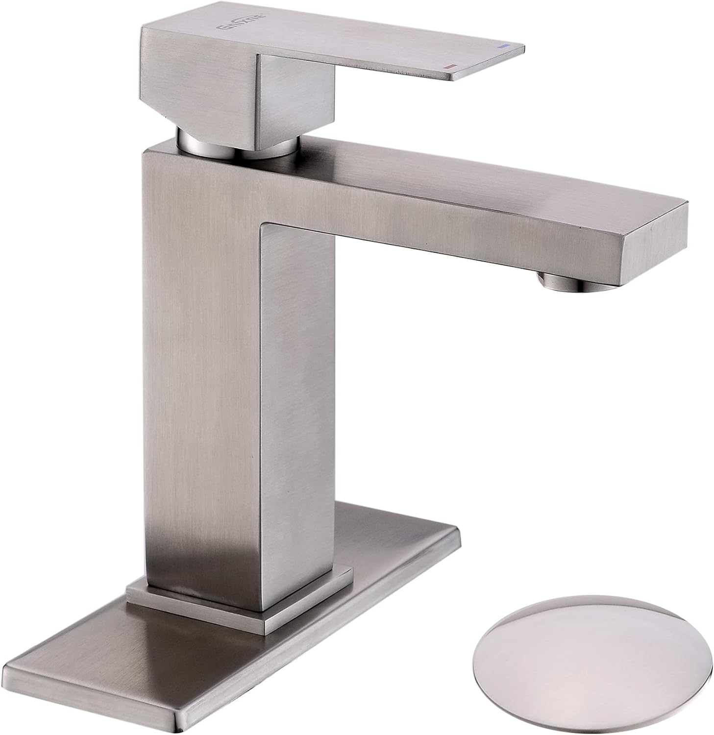 Gnixne Bathroom Faucet Matte Black Single Handle Bathroom Sink Faucet with Overflow Pop Up Drain & Deck Plate