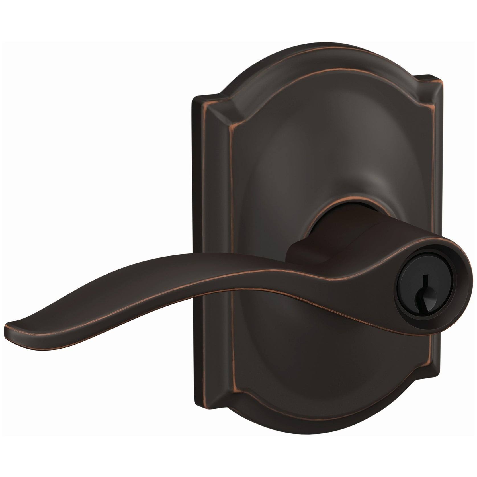 Schlage F51A-PEN-CAM Custom Pennant Passage or Privacy Door Lever Set - Aged Bronze