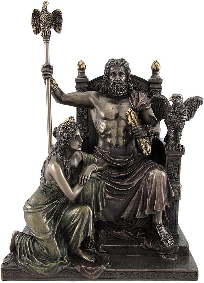 Bronzed Zeus and Hera at The Throne Statue with Colored Accents