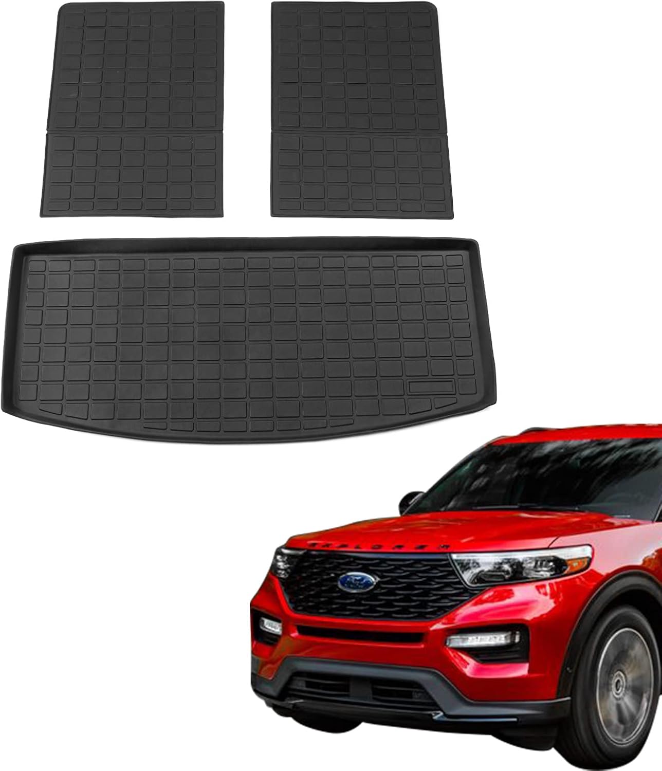 Rongtaod Fit 2020 2021 2022 Ford Explorer Cargo Liner Rear Trunk Mat Car Accessories TPE All-Weather for 7 Seats (Trunk Mats with Backrest Mat)