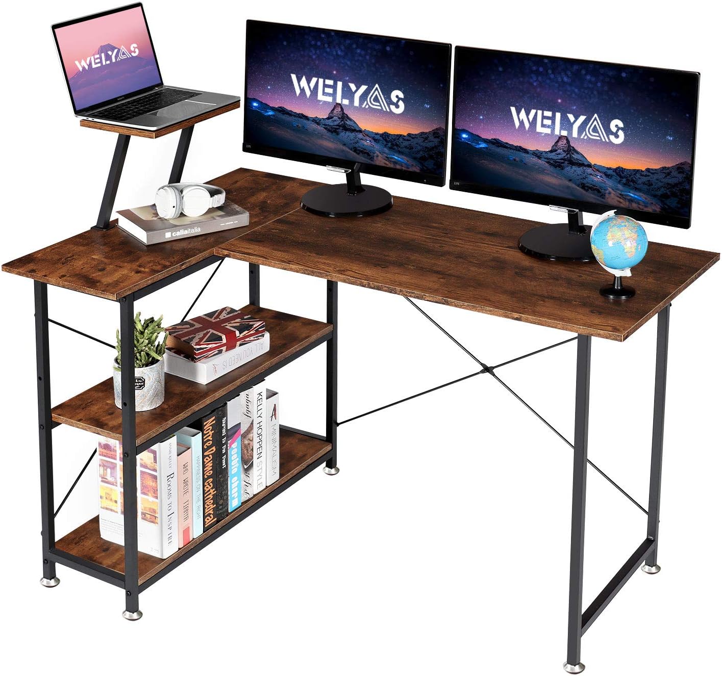 WELYAS Small L-Shaped Desk with Storage Shelves 47