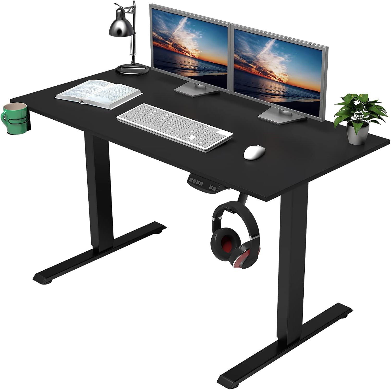 OUTFINE Height Adjustable Standing Desk Electric Dual Motor Home Office Stand Up Computer Workstation (Black, 55