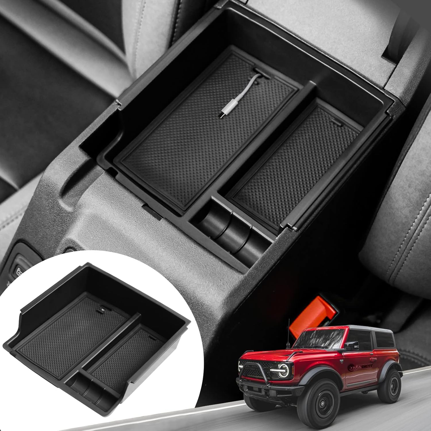 Mabett for Ford Bronco Accessories 2021 2022 Center Console Organizer Insert Tray Armrest Storage Box