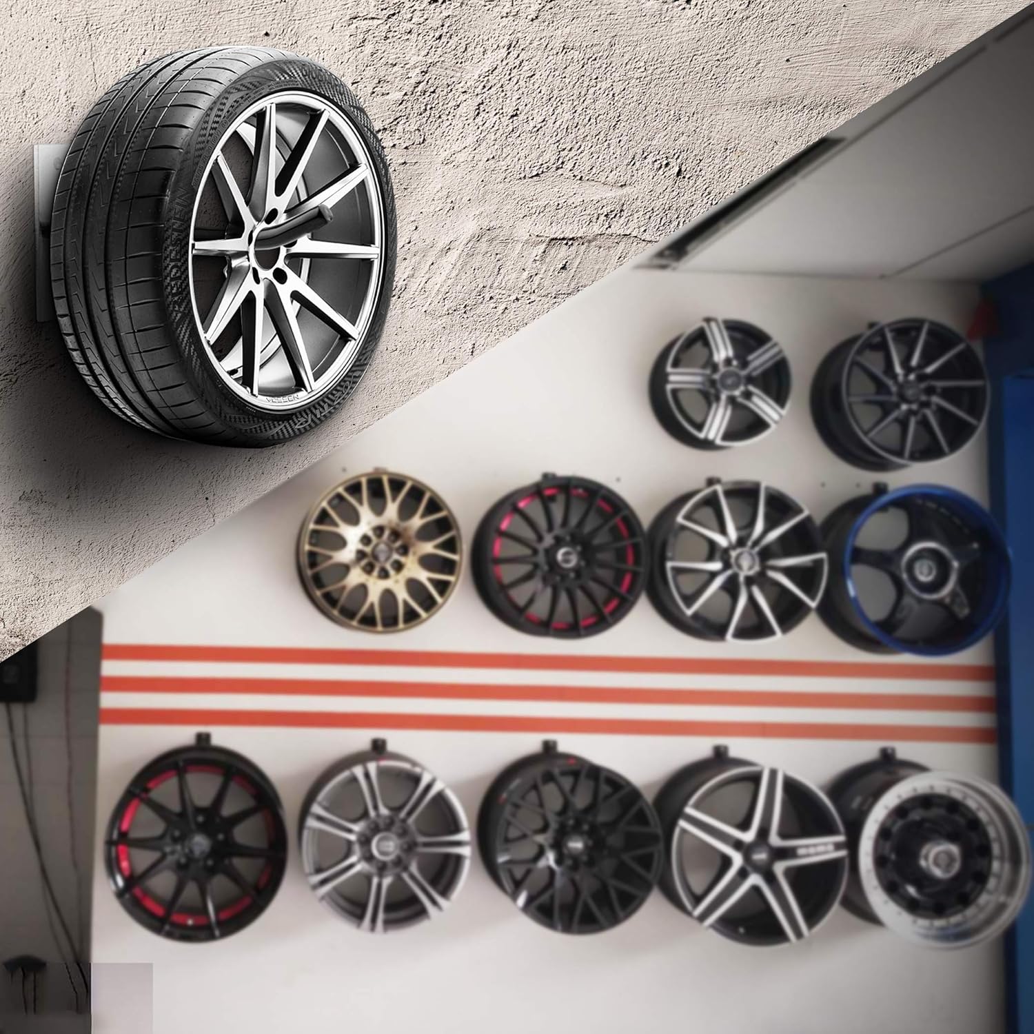 Cartman Heavy Duty Steel Garage Wall Mount Tire Wheel Storage Rack, Pack of 4