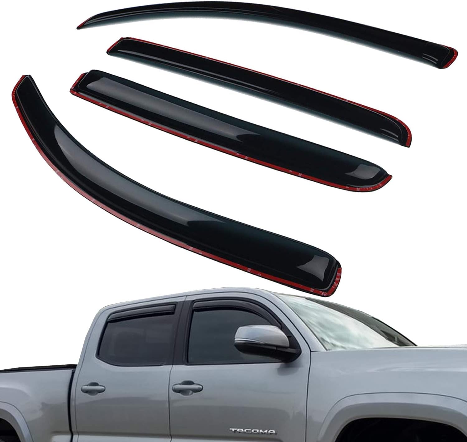 in-Channel Window Rain Guards Compatible with 2016-2020 Tacoma Double Cab Side Window Deflectors, Tinted Vent Shades Vent Visors - Dark Smoke, 4 Pieces