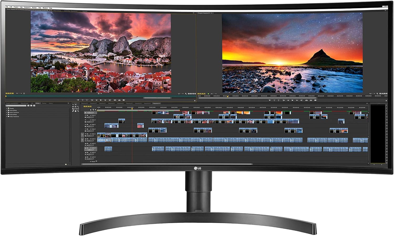 LG 34WN80C-B UltraWide Monitor 34” 21:9 Curved WQHD (3440 x 1440) IPS Display, USB Type-C (60W PD) , sRGB 99% Color Gamut, 3-Side Virtually Borderless Design, Tilt/Height Adjustable Stand - Black