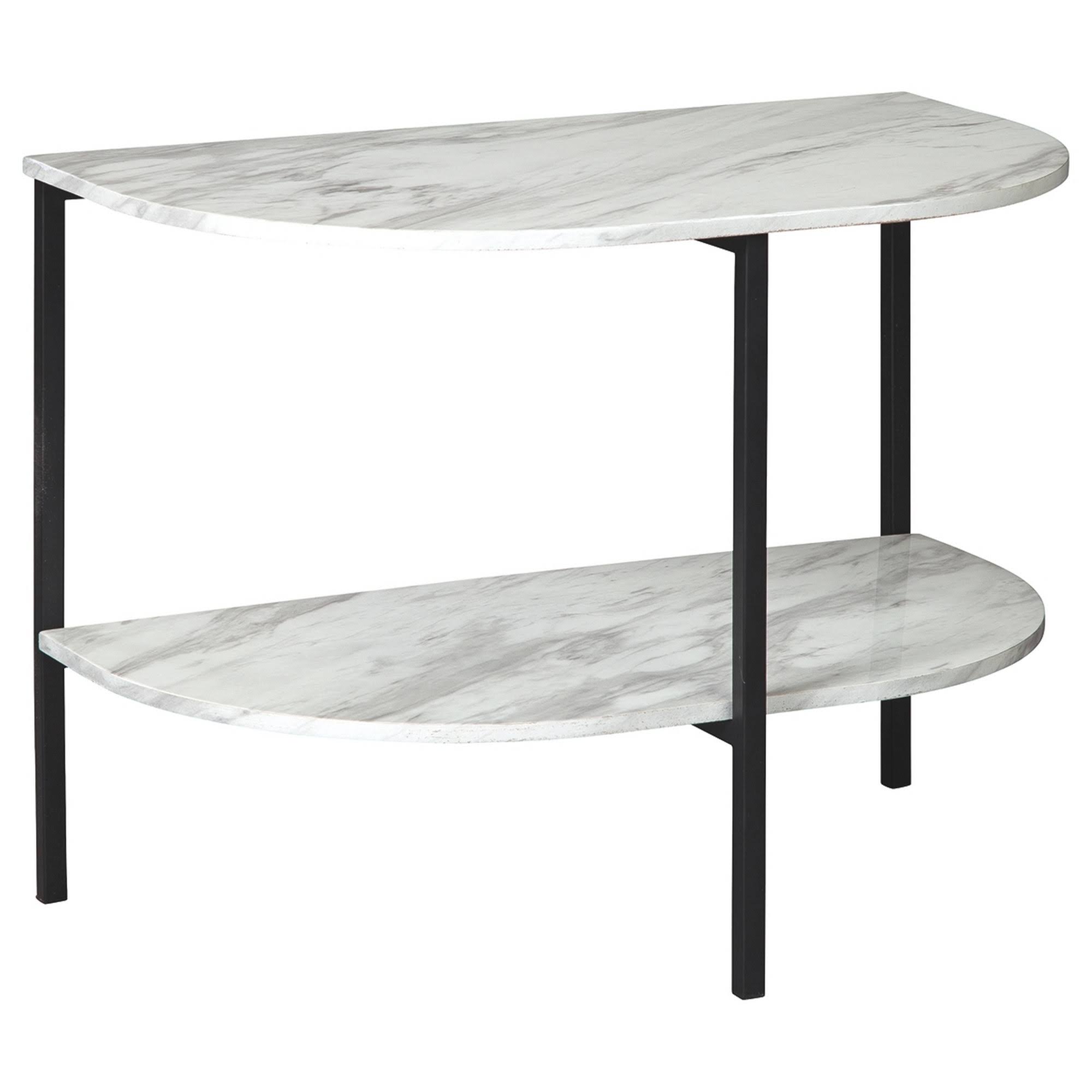 Benjara BM226511 Crescent Moon Shaped Marble Top Metal Chair Side End Table, White and Black