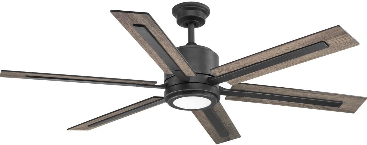Progress Lighting P2586-7130K Protruding Mount, 6 Toasted Oak/Driftwood Blades Ceiling Fan with 18 Watts Light, Black