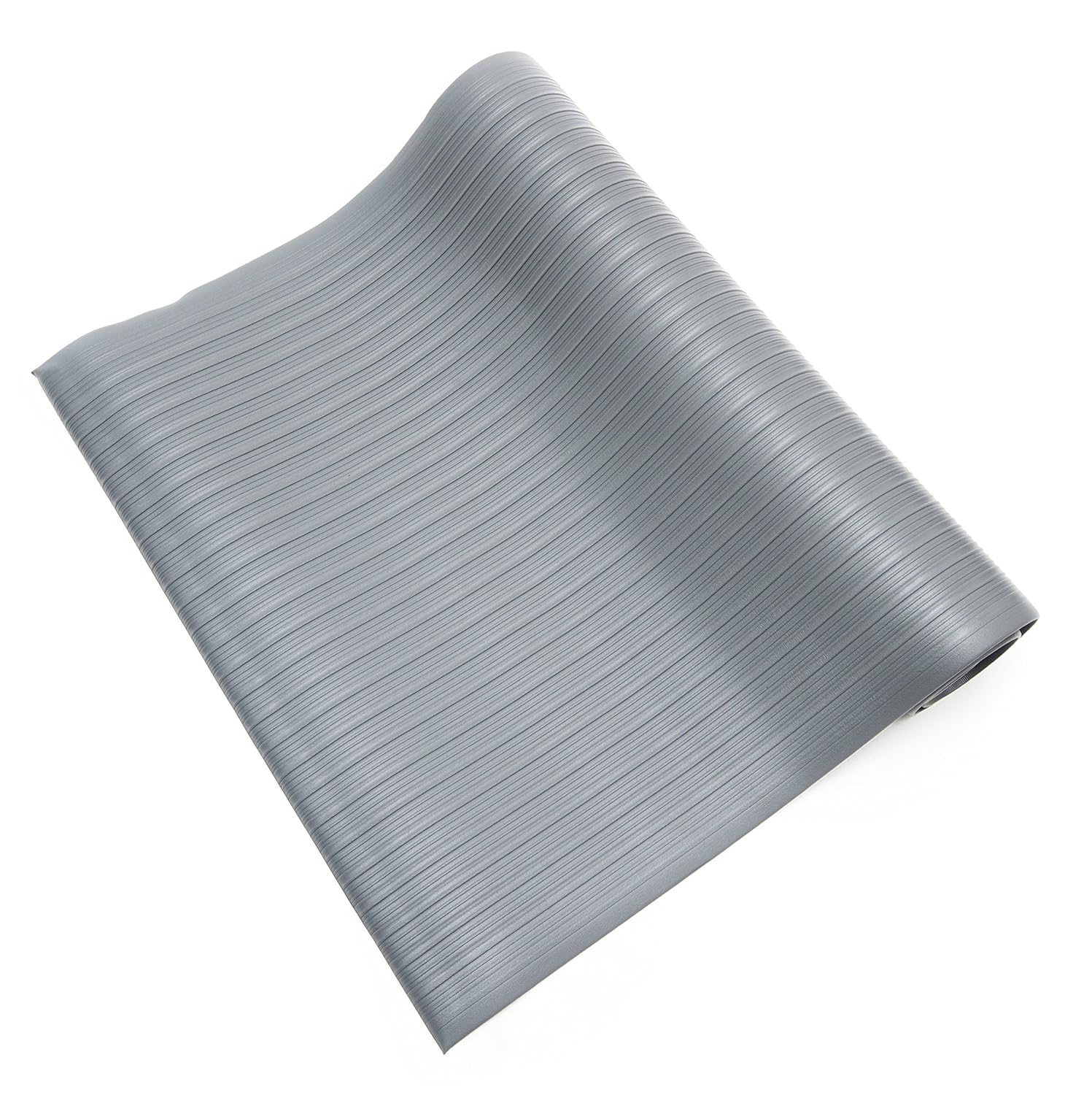 Bertech Anti Fatigue Floor Mat (Made in USA), 2 Feet Wide x 3 Feet Long x 5/8 Inches Thick, Ribbed Pattern Top, Gray, Bevelled on All Four Sides, RoHS and REACH Compliant