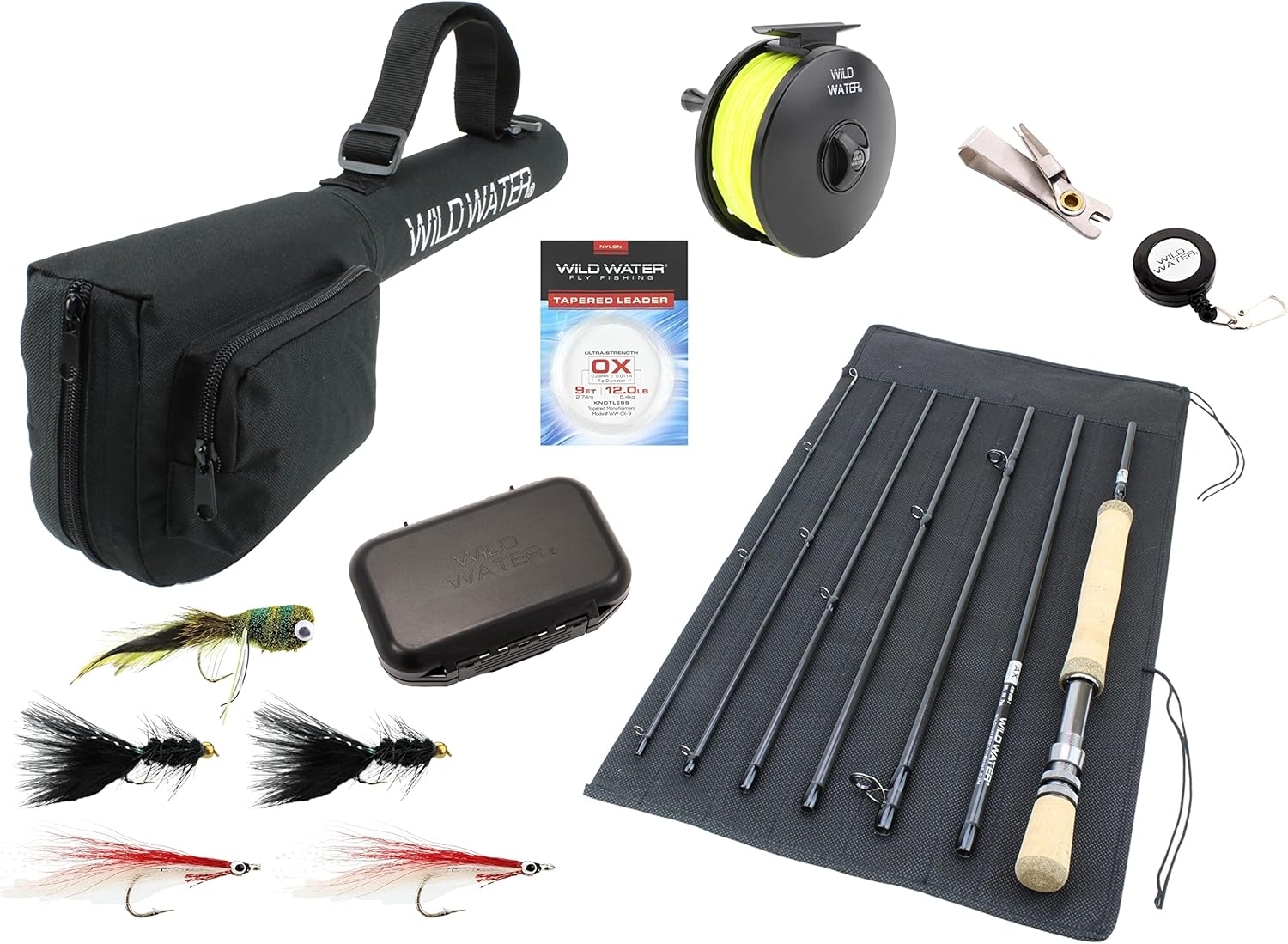 Wild Water Fly Fishing Complete 9 Foot, 8 Weight, 7 Piece Pack Rod and Reel Starter Package with Freshwater Flies