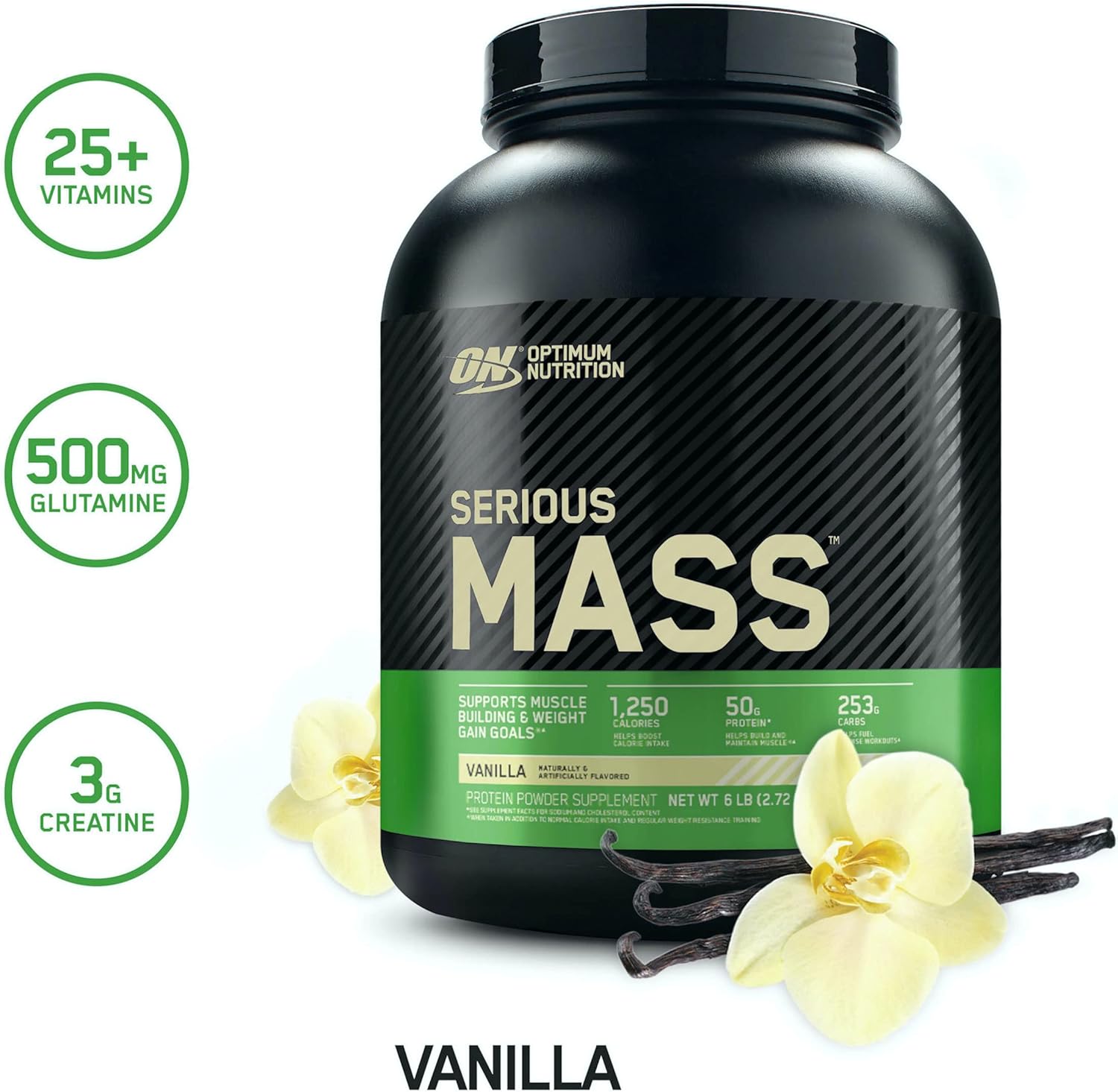 Optimum Nutrition Serious Mass Weight Gainer Protein Powder, Vitamin C, Zinc and Vitamin D for Immune Support, Vanilla, 6 Pound (Packaging May Vary) Pack of 2