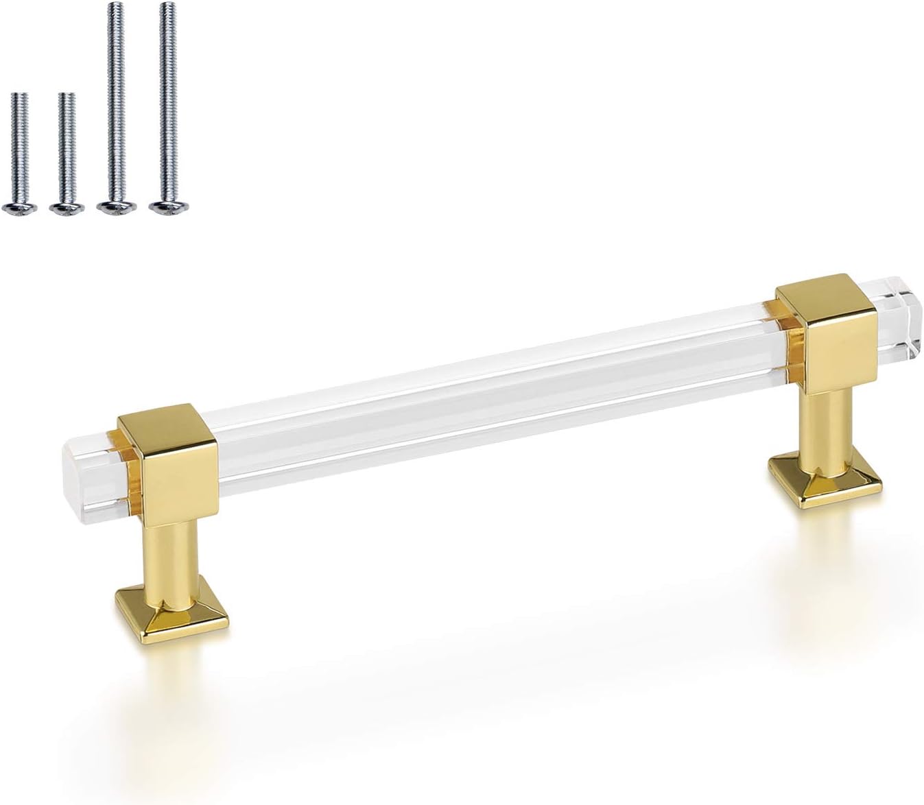 Mengico 10 Pack Cabinet Pulls 5 Inch Hole Center Kitchen Cabinet Handles Gold Modern Drawer Pulls Acrylic Cabinet Hardware for Bathroom Pack of 2