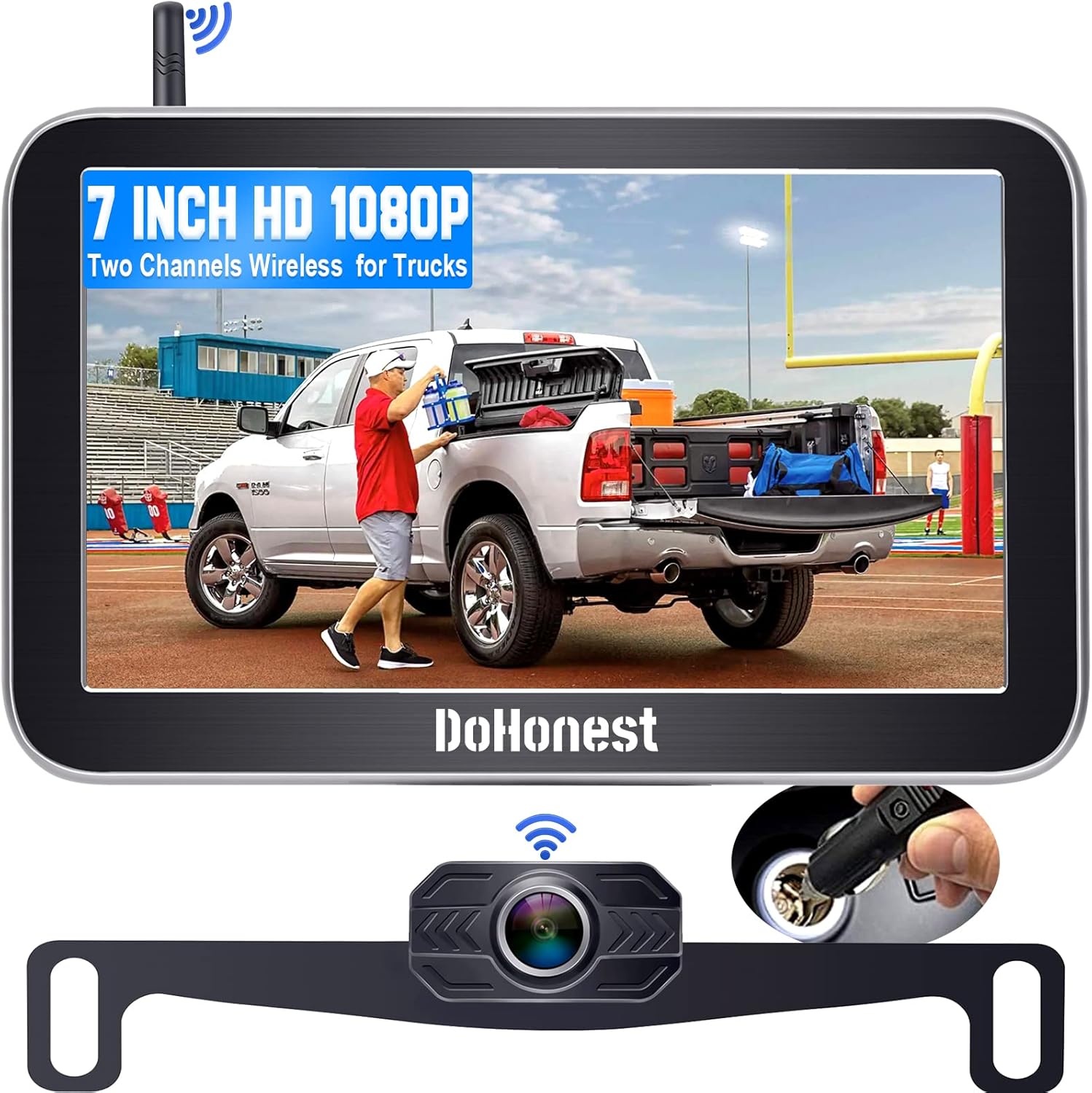 Wireless Backup Camera for Trucks Car Pickup Camper Van with 7 Inch Monitor System, HD 1080P Bluetooth Backup Camera Stable Digital Signals, Support Add Second RV Rear View Camera-DoHonest V29