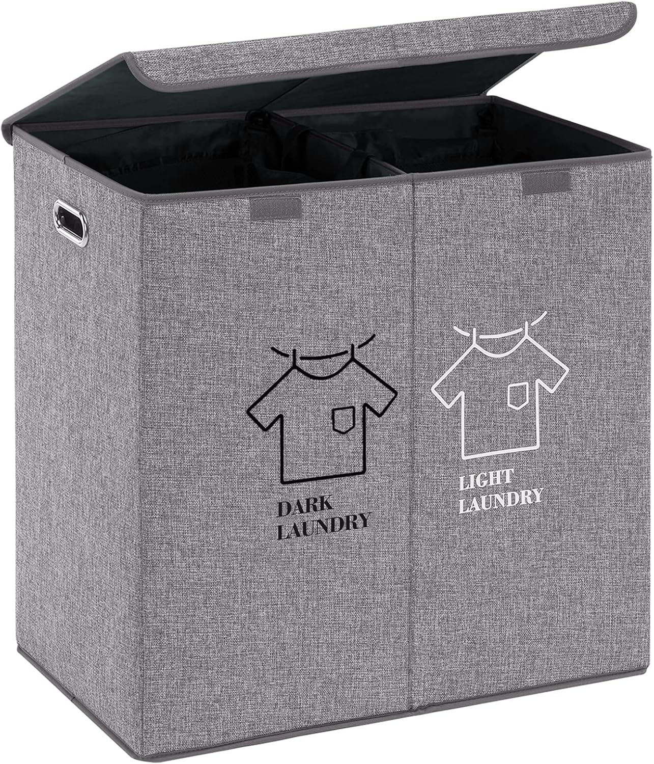 TECHMILLY Double Laundry Hamper with Lid, 140L Large Foldable Dirty Cloth Basket 2 Section with Removable Liners, Tall Divided Laundry Baskets with Handles for Bedroom, Closet, Bathroom Pack of 2