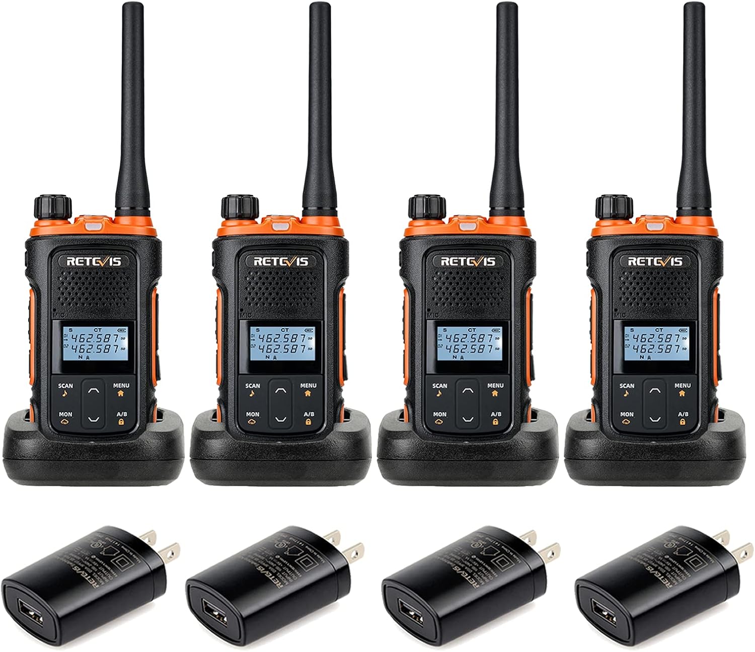 Retevis RB27B Walkie Talkies Rechargeable,Portable 2 Way Radio with LCD Screen,NOAA Weather Flashlight Alarm Dual Watch, Handsfree Two Way Radios for Adults Camping Hiking Travelling Outdoor(4 Pack)