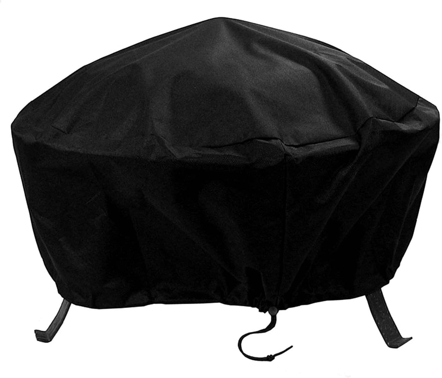 Sunnydaze Outdoor Round Fire Pit Cover with Drawstring and Toggle Closure - Heavy-Duty Weather-Resistant Black 300D Polyester and PVC - 48-Inch Diameter Protective Fire Pit Accessory