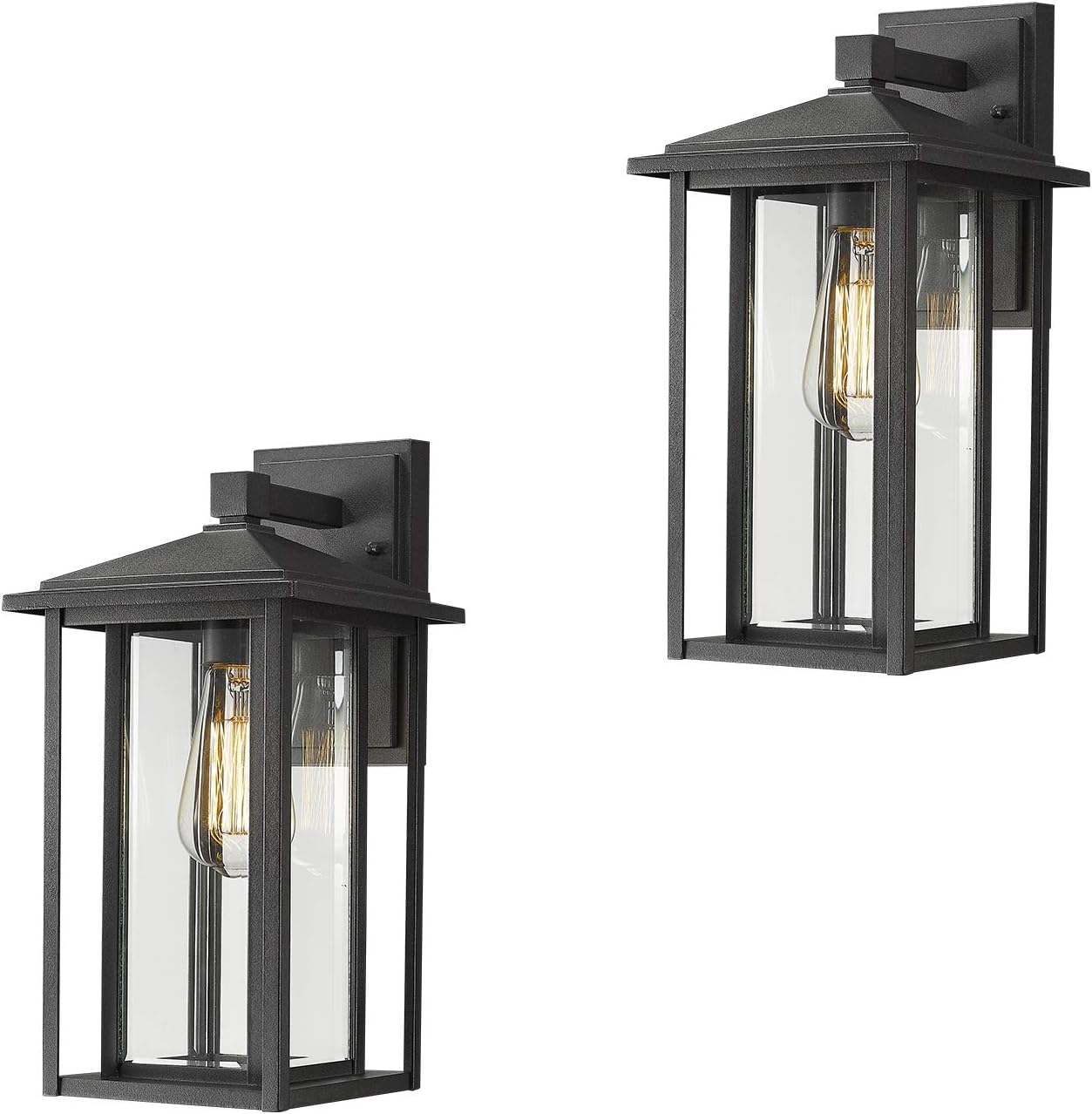 Zeyu Porch Wall Lantern 2 Pack, Outdoor Light Fixtures Wall Mount in Black Finish with Clear Glass, 1951-2PK BK