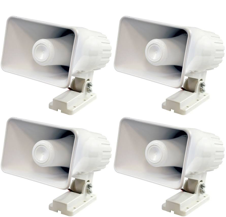 Pyle PHSP4 Indoor/Outdoor Waterproof Home PA Horn Speaker, White - 4 pack