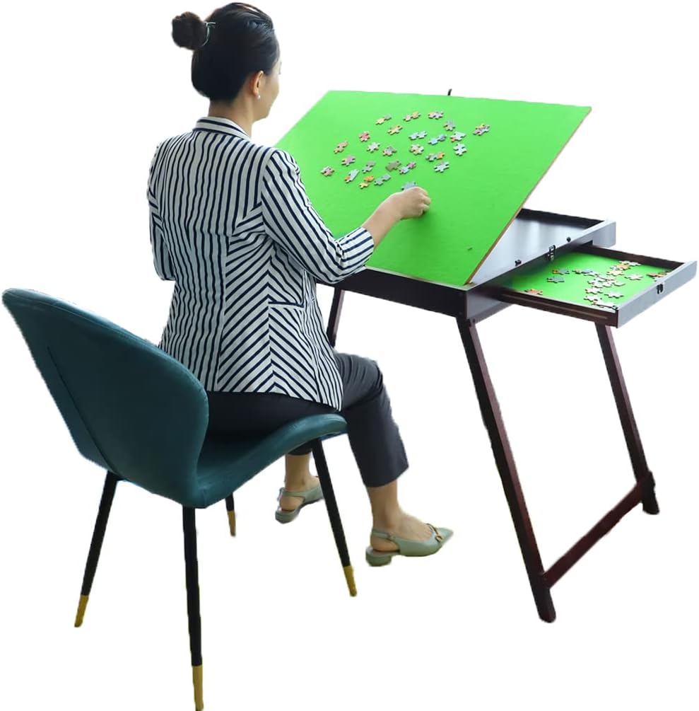 Kcelarec Wooden Jigsaw Puzzle Table with Drawers for Puzzle Amateur-Large Portable Folding Puzzle Table with Tilting Non-Slip Surface-Puzzle Table for 1500 Pcs Puzzles
