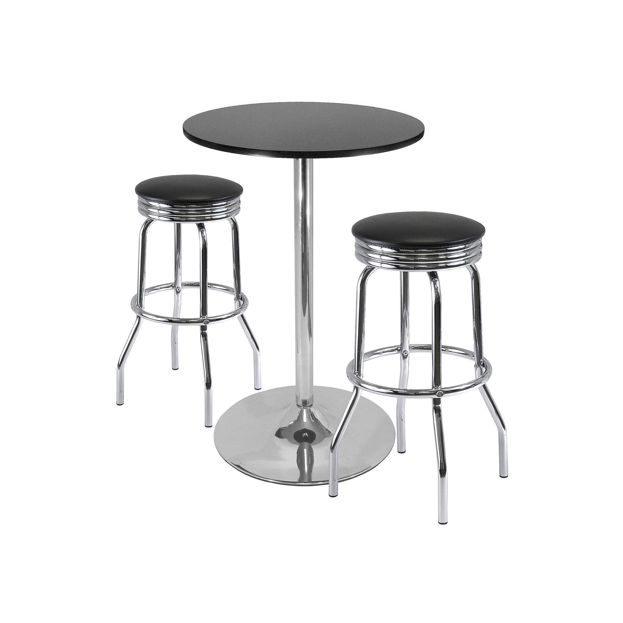 3 Piece Summit Set Pub Table Bar Height with Swivel Stools Metal Black u0026 Bright Chrome Winsome