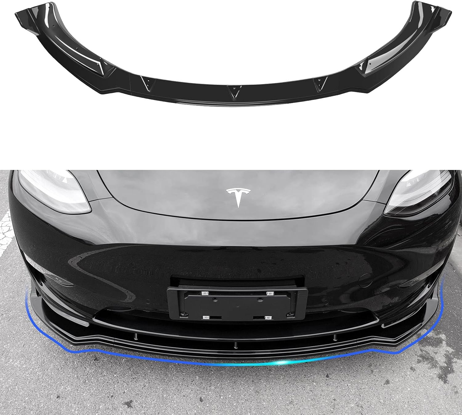 powoq Fit Tesla Model Y Front Lip Front Bumper Lip Spoiler Wing Front Splitter Side Body Kit Trim Protection for 2020 2021 Model Y Accessories (Glossy Carbon Fiber)