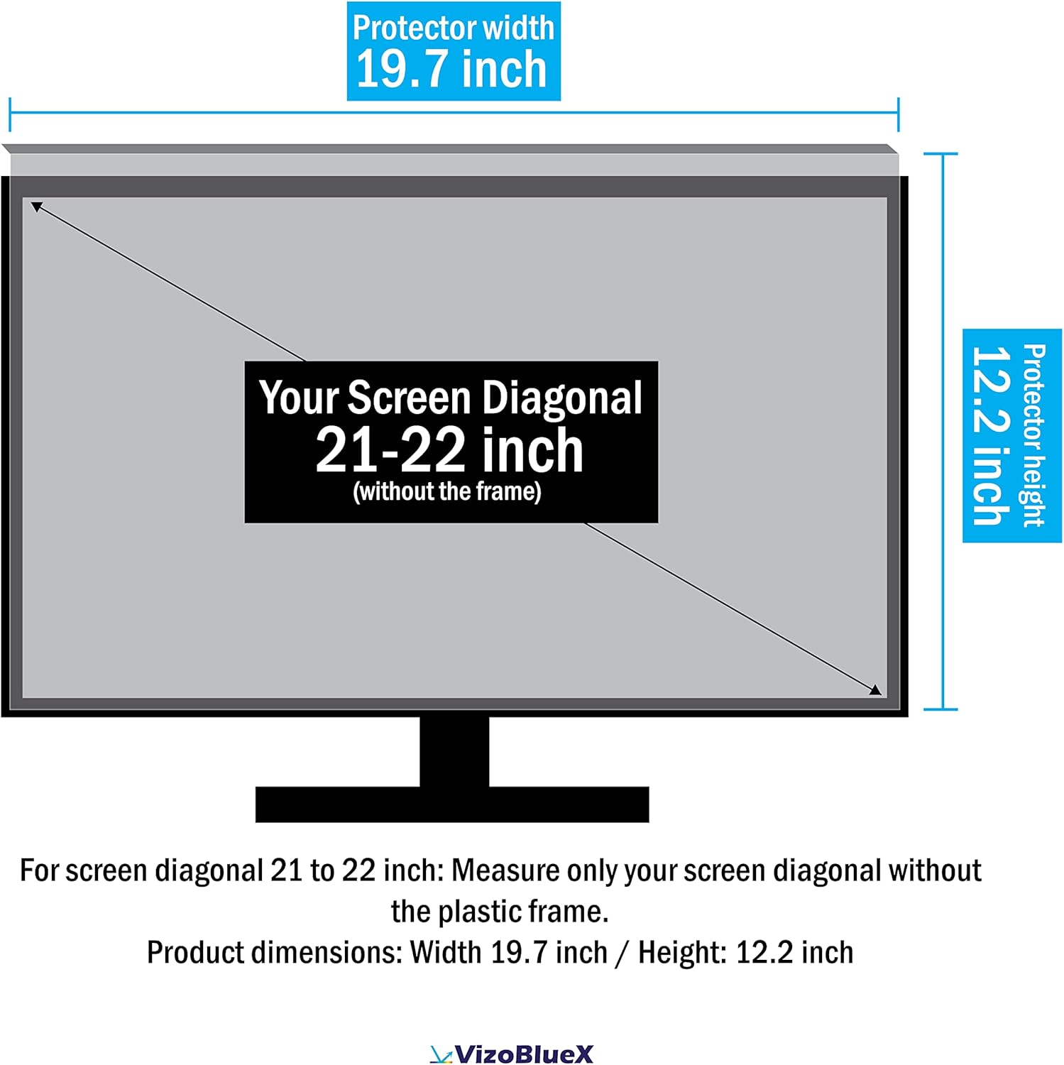 21 - 22 inch VizoBlueX Anti-Blue Light Filter for Computer Monitor. Blue Light Monitor Screen Protector Panel (19.7 x 12.2 inch). Blocks Blue Light 380 to 495 nm. Fits LCD, TV, PC, Mac Monitors 21.5