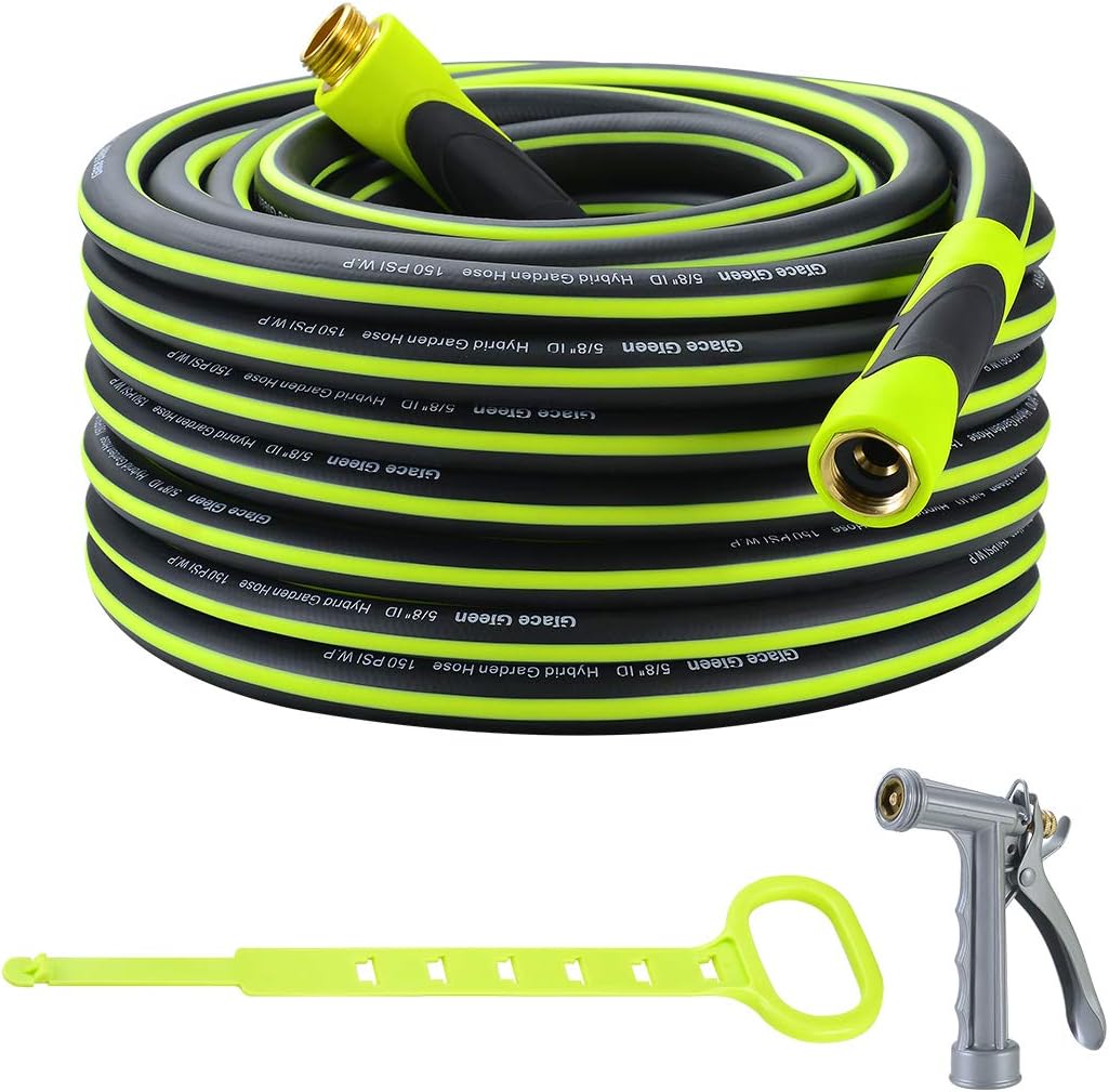 Grace Green Garden Hose,Hybrid 5/8 in.×75FT Water Hose, Both End SwivelGrip, Heavy Duty, Light Weight, Flexible Pack of 2
