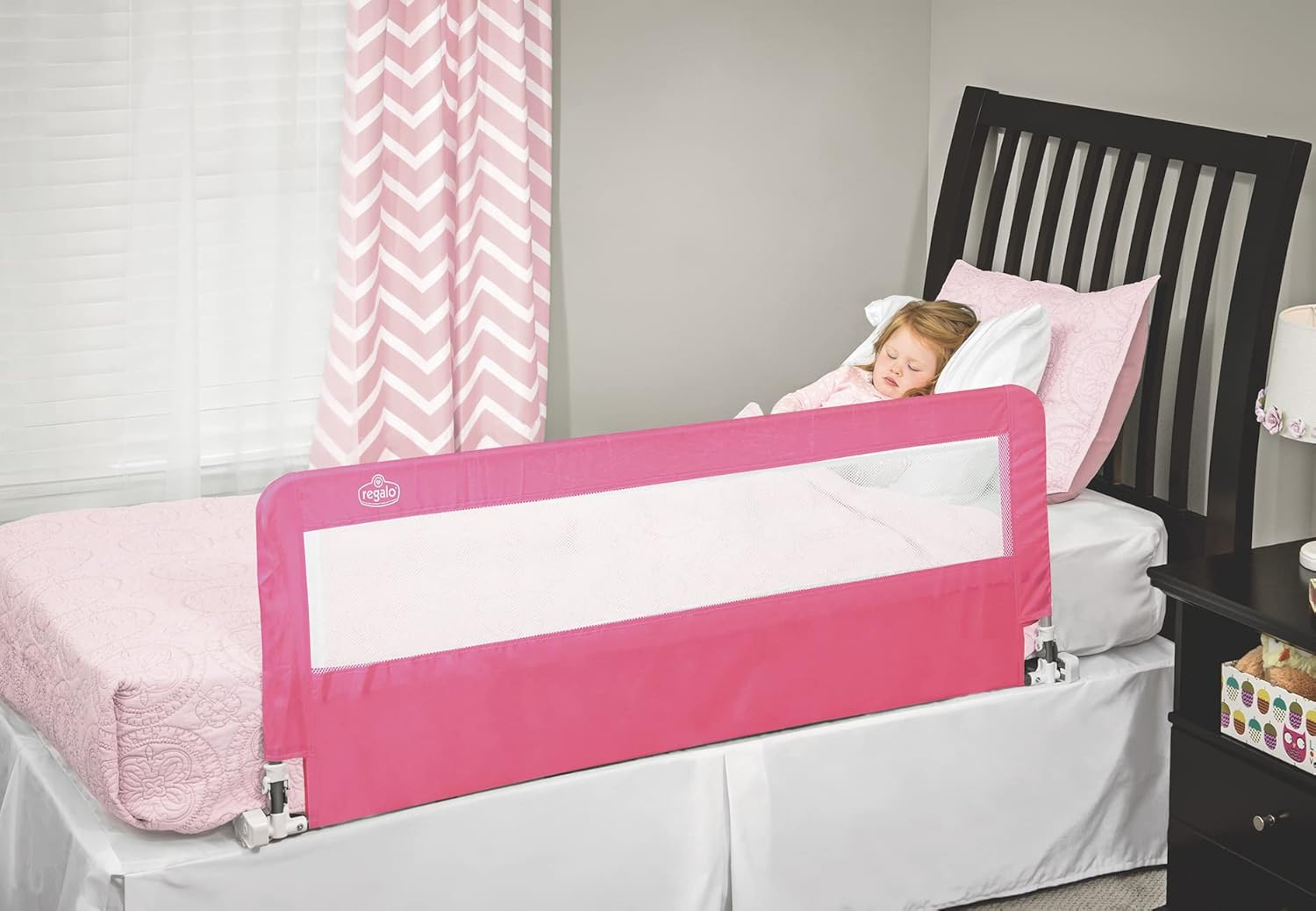 Regalo Hideaway 54-Inch Extra Long Bed Rail Guard, with Reinforced Anchor Safety System, Pink Pack of 2