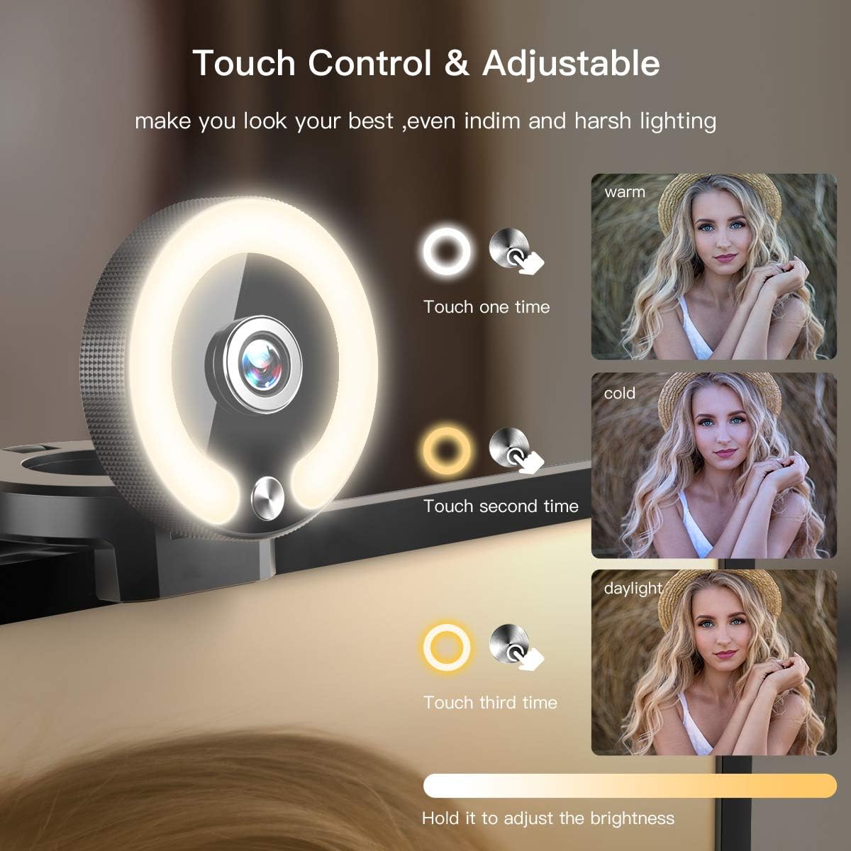 ZWNAV 1080P Webcam Cover webcams with Microphone for Desktop Light Webcam Adjustable Brightness Full HD Plug and Play for Windows PC Desktop Pack of 2