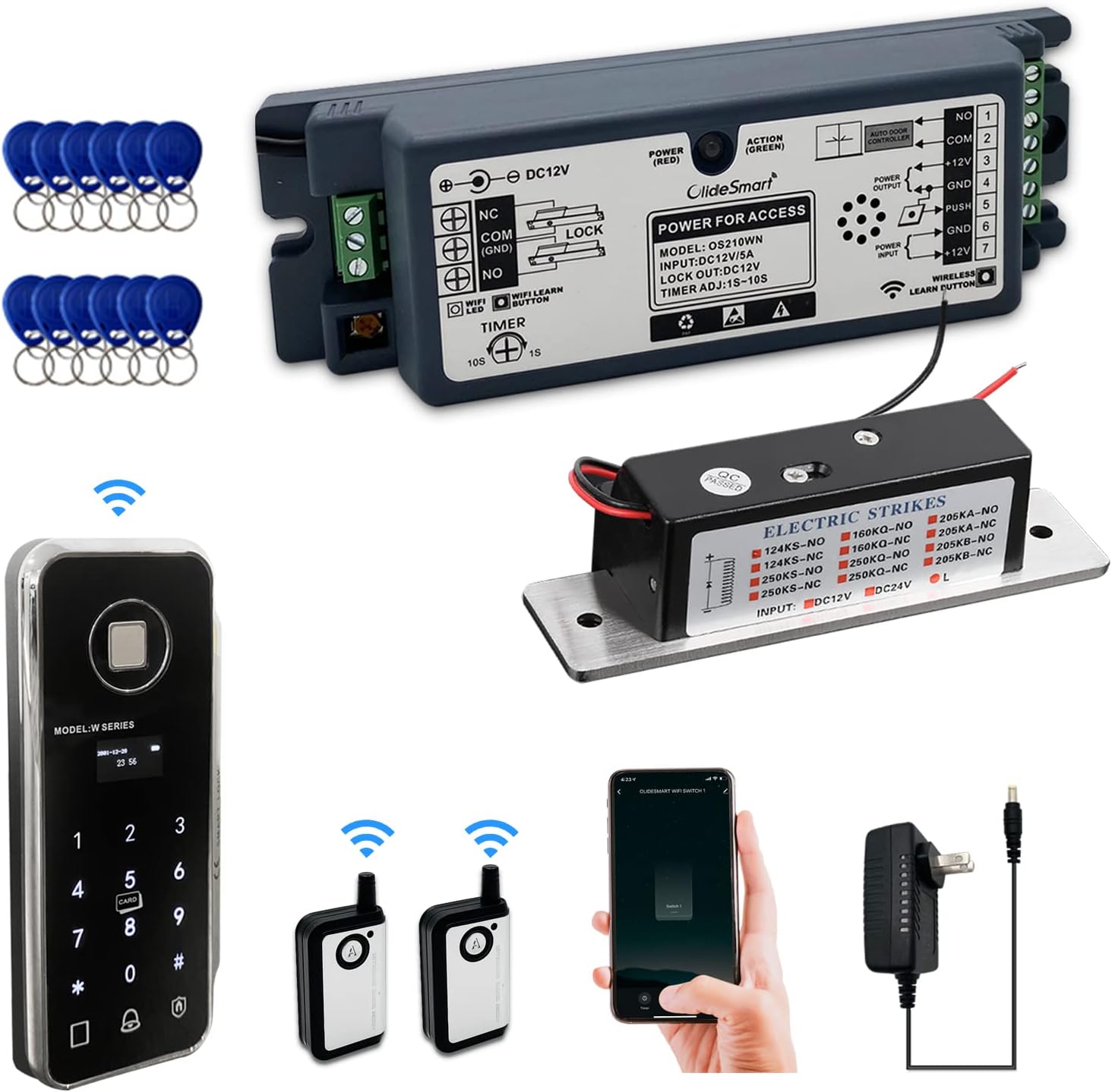 WiFi Access Control 400lb Holding Force Electric Magnetic Door Lock System Kit with Remote and Smartphone app Control, paired with Wireless Fingerprint and Access Kaypad (Electric Strike Lock kit)